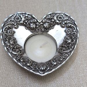 Brighton Heart Shaped Silver Floral Tealight Holder